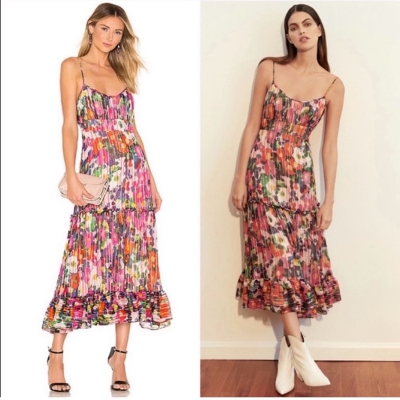 SALONI Dresses & Skirts - SALONI Colorful Pleated Floral Midi Dress